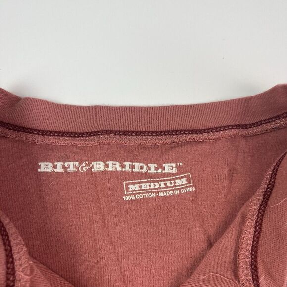 Bit and Bridle Horse Print Thermal Henley Top M Pink Equestrian Cowgirl Country - Picture 4 of 11